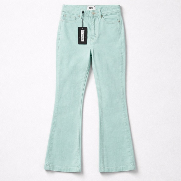 PAIGE Colette Crop Flare High Rise Slim Jeans in seafoam green Brand New size 24